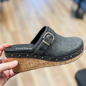 Corkys Footwear Who Knew black wedge closed toe clog mule style fall shoe